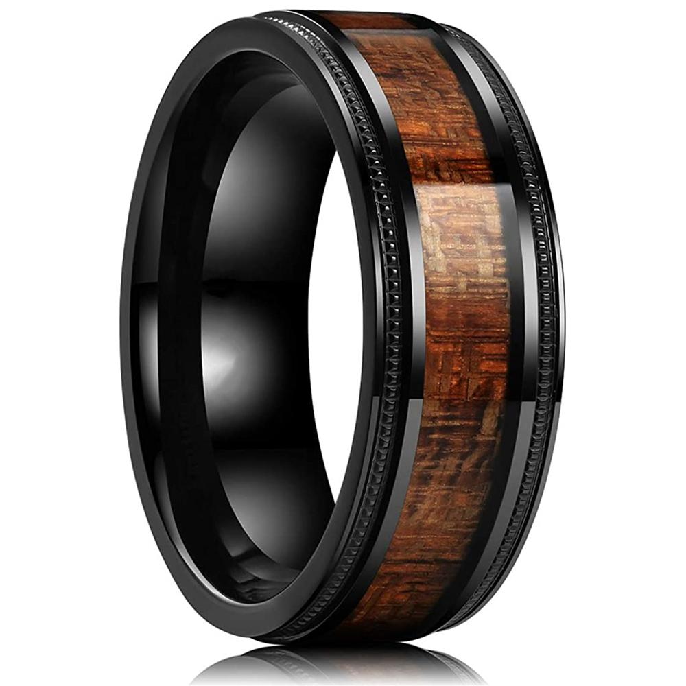 Fashion 8mm Men Black Stainless Steel Rings High Polished Blue Abalone Shell for Men Wedding Party Jewelry Anniversary Gifts