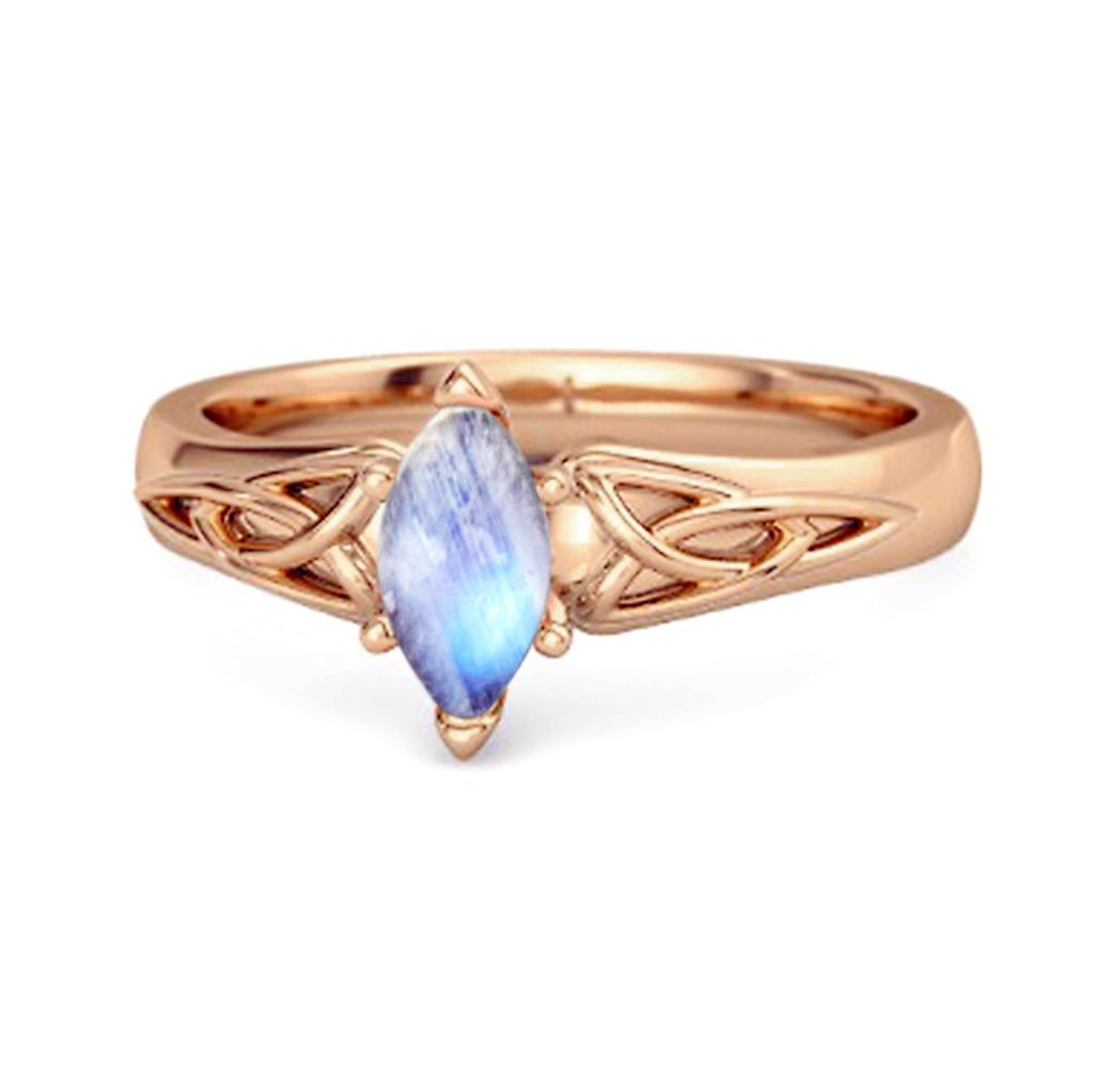 925 Sterling Silver Rose Gold Vermeil Moonstone Celtic Trinity Knot Women Band Ring