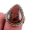 Natural Mahogany Obsidian Gemstone 925 Solid Silver Two Tone Ring S.5.5US R1D56