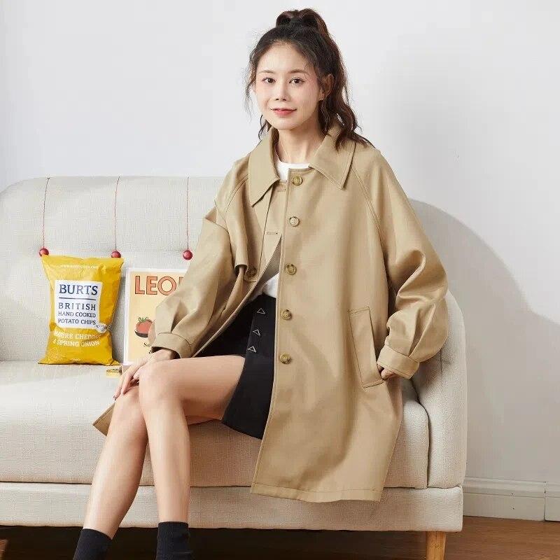 Женские плащи средней длины, повседневные свободные женские ветровки, модная элегантная куртка