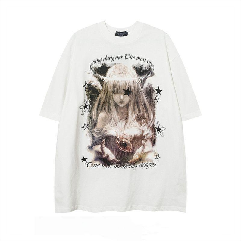 High Street Original Retro Short-sleeved Men's American Trendy Brand Hip-hop Dark Personality Printing Loose Cotton T-shirt