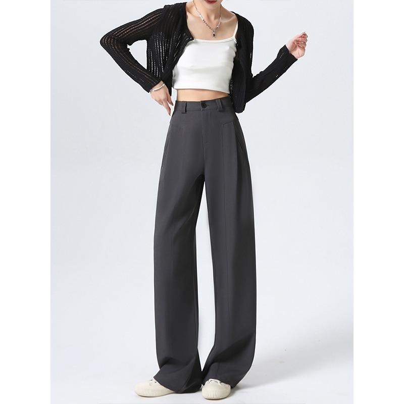 Gray Wide-leg Pants Women's Spring and Autumn New High-end Suit Pants High-waist Drape Casual Floor-mopping Straight Pants