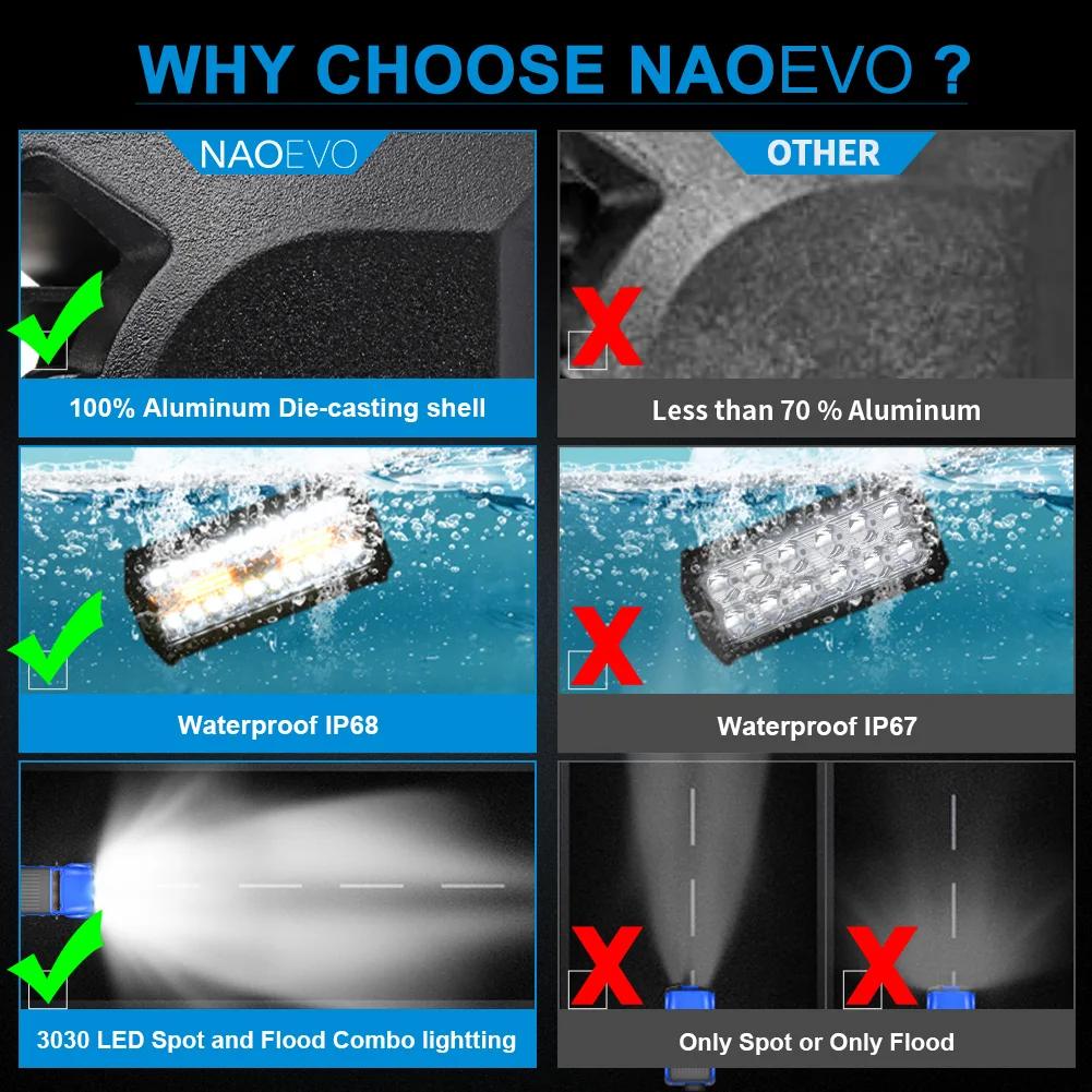 NAOEVO 12 Inch Car LED Light Offroad 4x4 Spotlights Fog Lamp WorkLight LED Bar For Truck Tractor Boat motorcycle Headlights