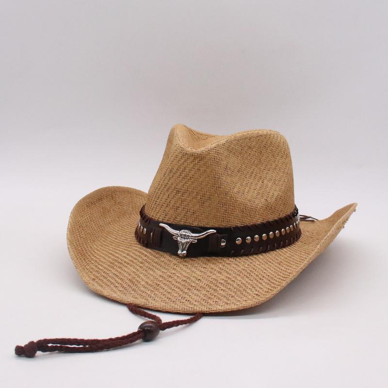 Hard Top Spray Paint Western Cowboy Hat Men And Women Spring And Summer Beach Travel Vacation Hat Sunshade Hard Straw Hat Top Hat