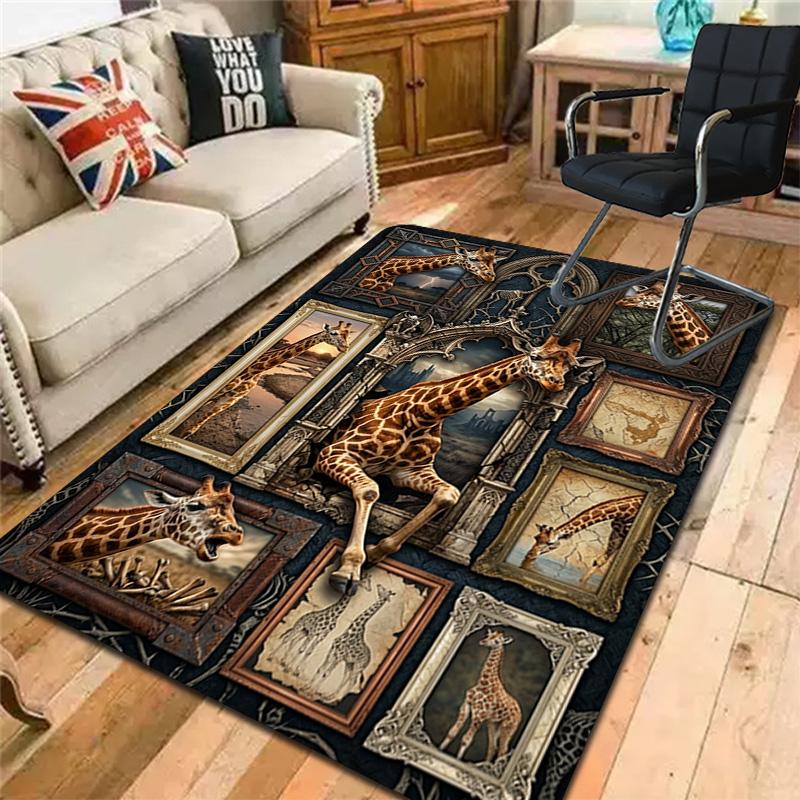 Giraffe Collage Pattern Rug Floor Mat for Living Room or Bedroom Soft and Comfortable Carpet a Gift for Birthday and Holiday.