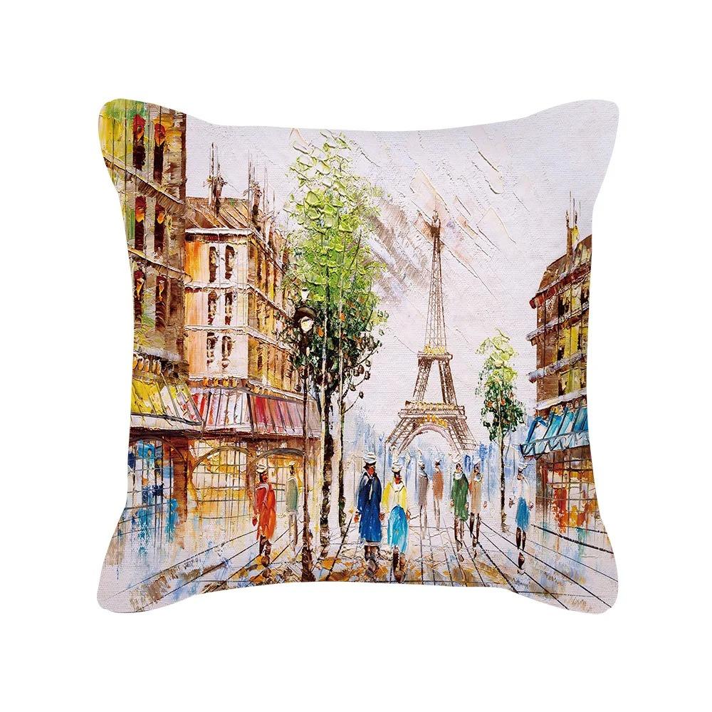 Eiffel Tower Paris Street Art Pillow Pattern Cushion Cover Suitable for Sofa Bedroom Car Pillow Cover