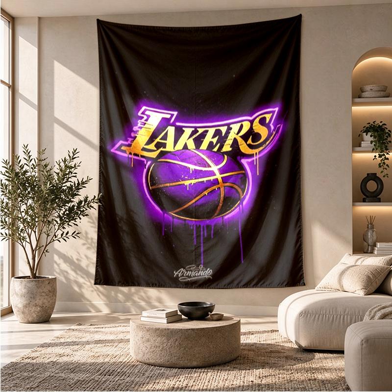 Lakers Basketball Team Pattern Wall Hanging Tapestry Personalized Printed Fabric Wall Decor