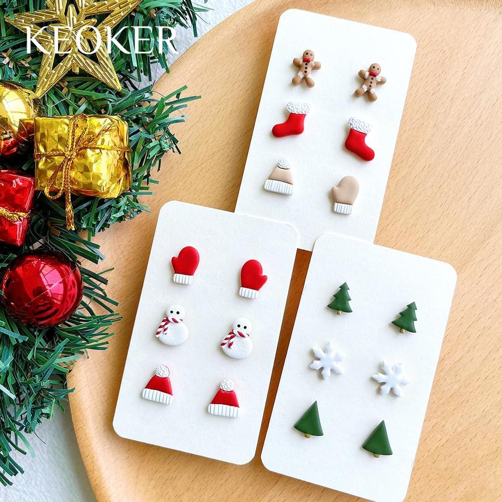 Keoker Christmas Polymer Clay Cutters - 10 Shapes, Christmas Tree Cutters for Polymer Clay Earrings