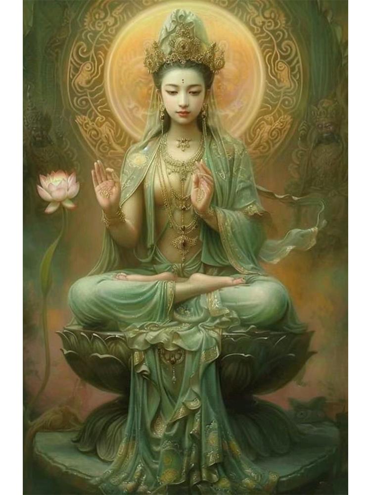 Цветная статуя Будды Гуаньинь, вышивка своими руками, полный квадрат/круглый бриллиант 5d, вышивка крестом, мозаика, буддийское зачатие, лотос