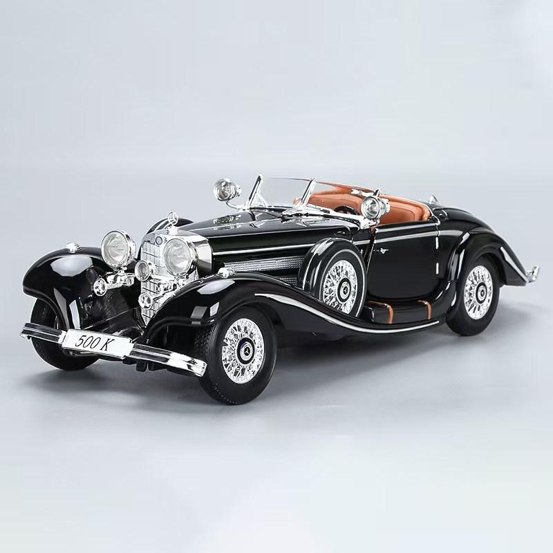 1:18 1936 Mercedes Benz 500K Классический Винтажный Автомобиль Сплав Металл Литье под Давлением Модель Машины Звук и Свет Коллекция Хобби Подарок для Мальчика