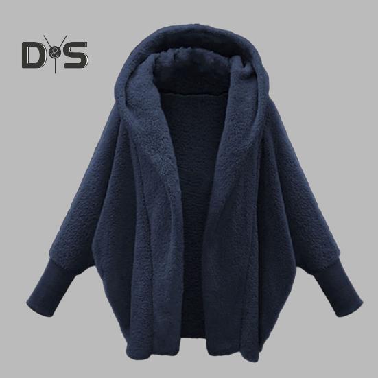 Женское осенне-зимнее плюшевое пальто с капюшоном, длинными рукавами и открытой передней частью, однотонная флисовая куртка, утепленная теплая верхняя одежда