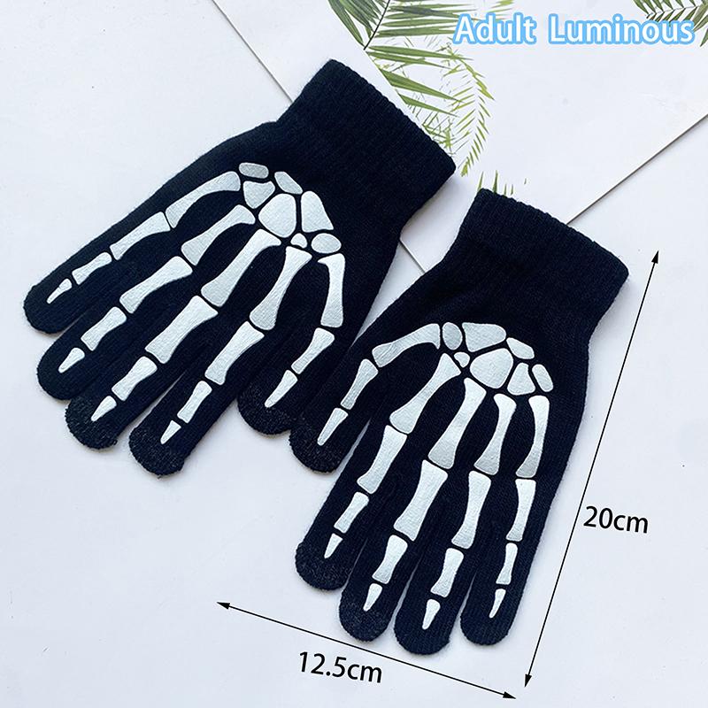 Модные Хэллоуин Скелет Призрак Перчатки Шляпа Креативные Светящиеся Полупалые Полностью Пальцевые Принт Теплые Дышащие Перчатки Подарки