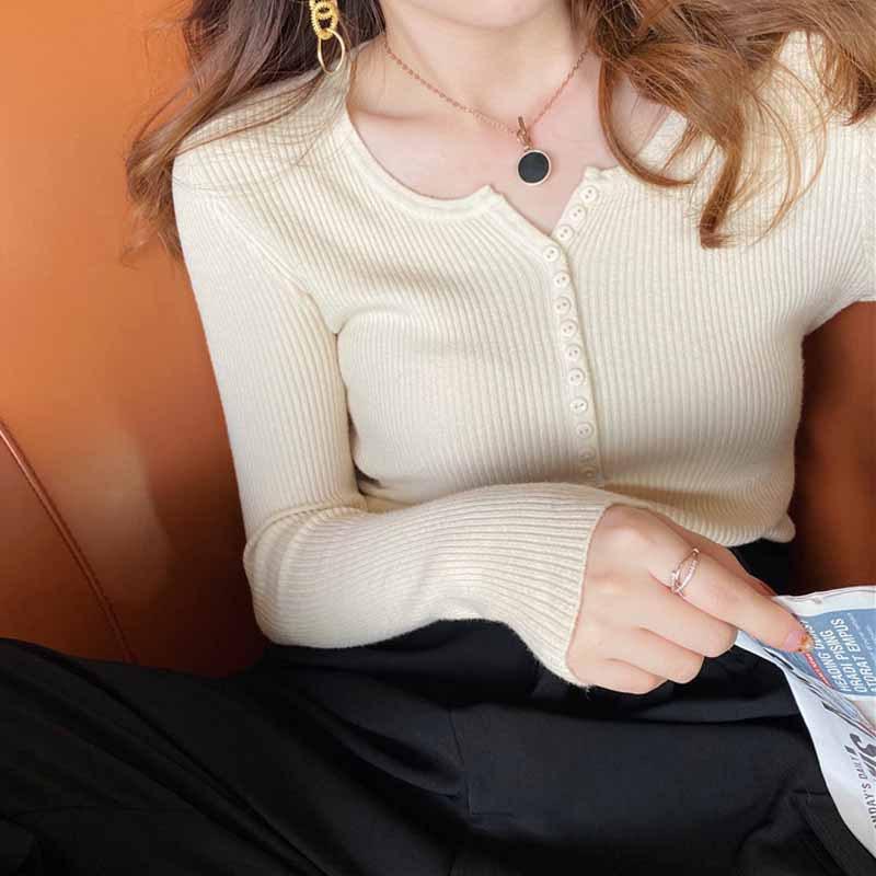 Вязаный свитер женский весна осень базовый слой облегающий с длинным рукавом черный обтягивающий топ