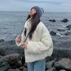 Сладкие и милые пуговицы-рожки, пуховик в стиле колледжа, зимняя короткая корейская версия повседневной приталенной студенческой хлопковой одежды