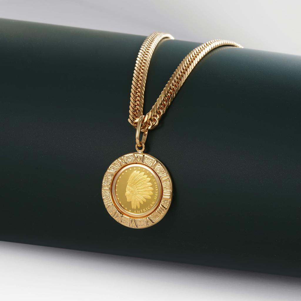 K24 Pure Gold Coin Pendant Indian Eagle Design Frame K18 Engraved [Speranza] 1/25oz No.5