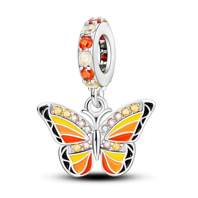925 Silver Charms BeadsClosely Inlaid Butterfly Pendant Fit Original Diy Bracelet Gift Women Party Diy