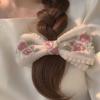 Floral Embroidery Ponytail Hairpins Hair Styling Spring Clamp Elegant Bow Hair Clip  Women Girls
