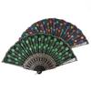 Радужный цветной танцевальный веер с узором павлина, складной ручной вышитый веер с пайетками
