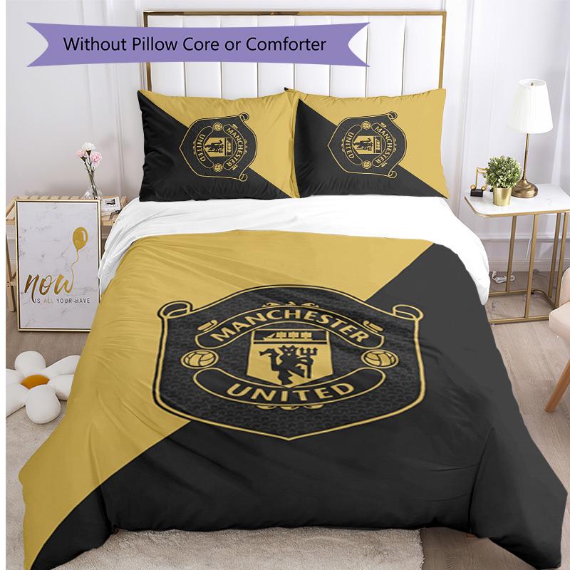 Manchester United FC Printed 3PCS Bedding Set Breathable Duvet Cover with Pillowcases Decorative Bed Linen for Bedroom Home