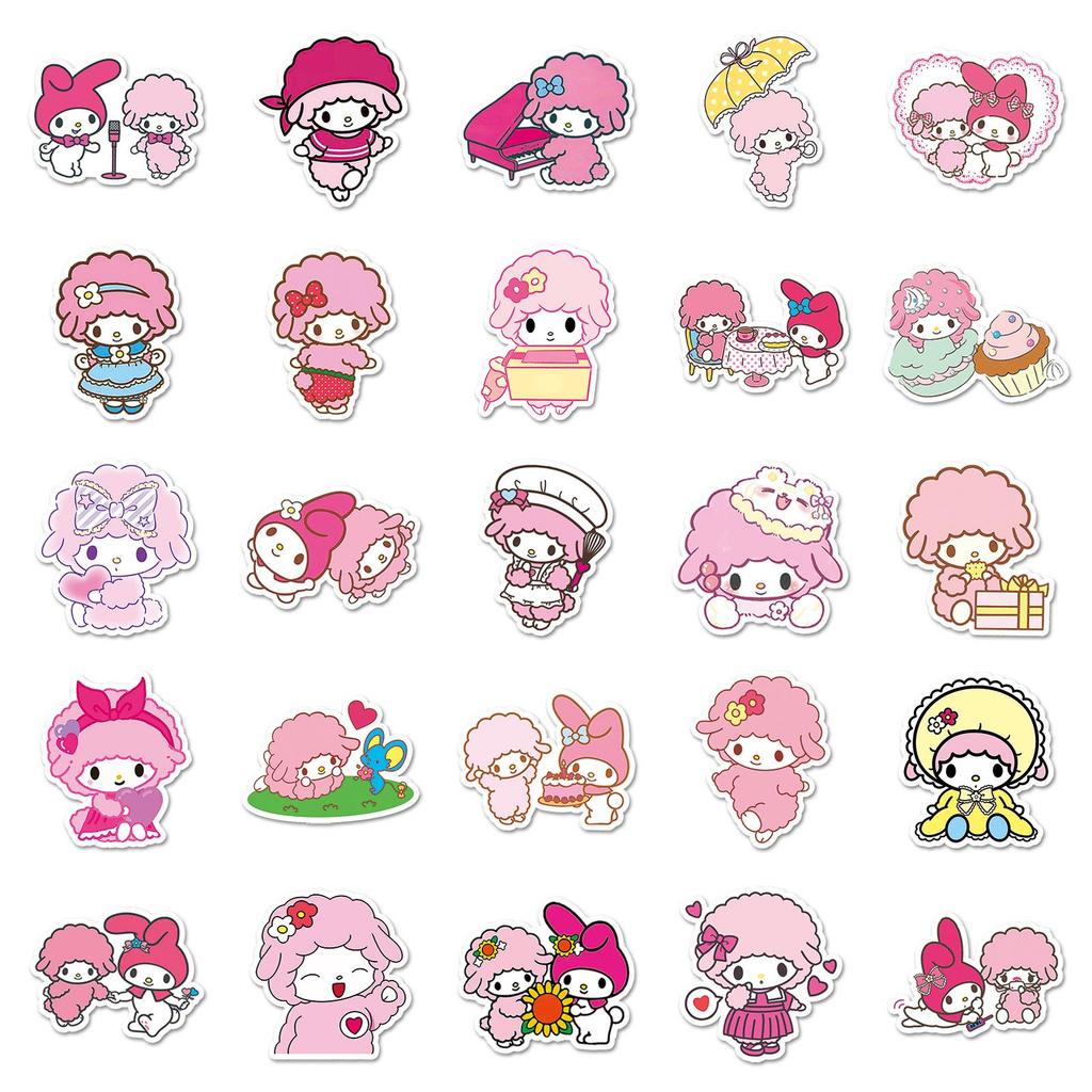 50 Листов Водонепроницаемые Наклейки Sanrio Розовая Овечка Пианино - Декоративный Дизайн Моти