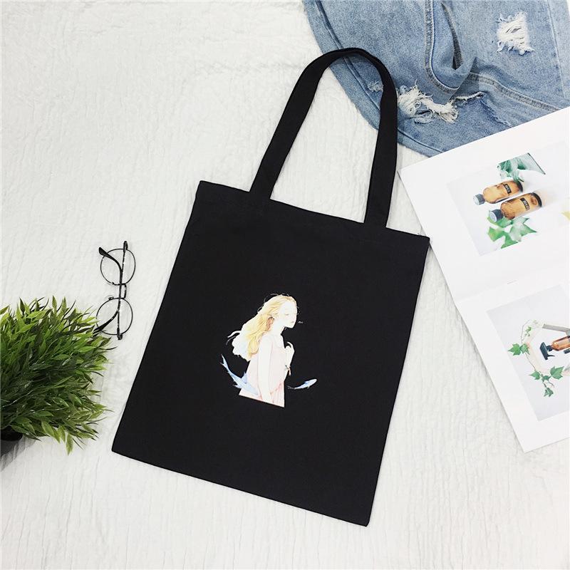 Cartoon Canvas Bag Women's Shoulder New Student Literary Printed Cloth Bag Handbag Simple Large-capacity Shopping Bag