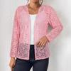 A New Autumn Casual Solid-color, Versatile, Hollowed-out Lace Long-sleeved Short Cardigan Top