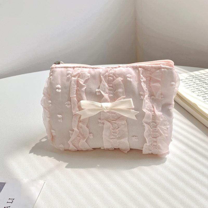 Мини и милая косметичка, кружевной бант, портативный кошелек для монет, женская сумка для хранения косметики