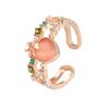 Women Open Ring Adjustable Pink Rhinestone Flower Fruit Heart Shape Hollow Out Polished Party Dating Knuckle Ring Finger Jewelry
