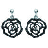 [K3847] - Black 'Rosa Romantica' Silver Earrings (rhodium-plated) - 14x15 Mm