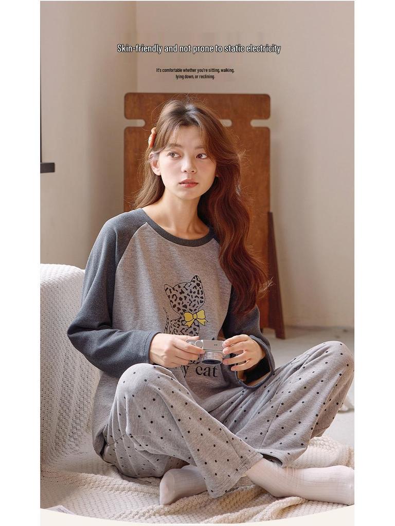 Women's Cartoon Wool-Silk Flannel Pajamas: Autumn/Winter 2025 Warm Outdoor-Friendly Set