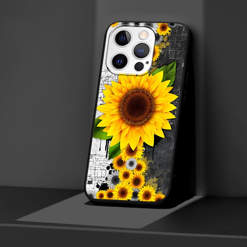 Summer Daisy Sunflower Floral Flower Case for Apple iPhone 14 11 7 SE 2020 8 X XS 13 12 Mini XR 15 Pro Max Black Phone Cover