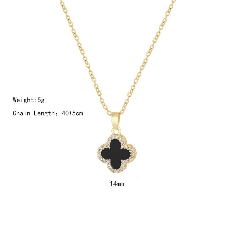 Titanium Steel Four-leaf Clover Full Diamond Necklace Women's Double-sided Design Flower Pendant High