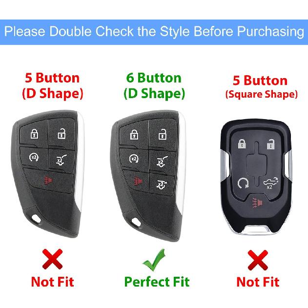 6 Button TPU Key Fob Cover with Leather Keychain, Compatible with    2024 2025 2026 GMC Yukon Denali Sierra, Fit for Chevy Silverado Suburban Tahoe