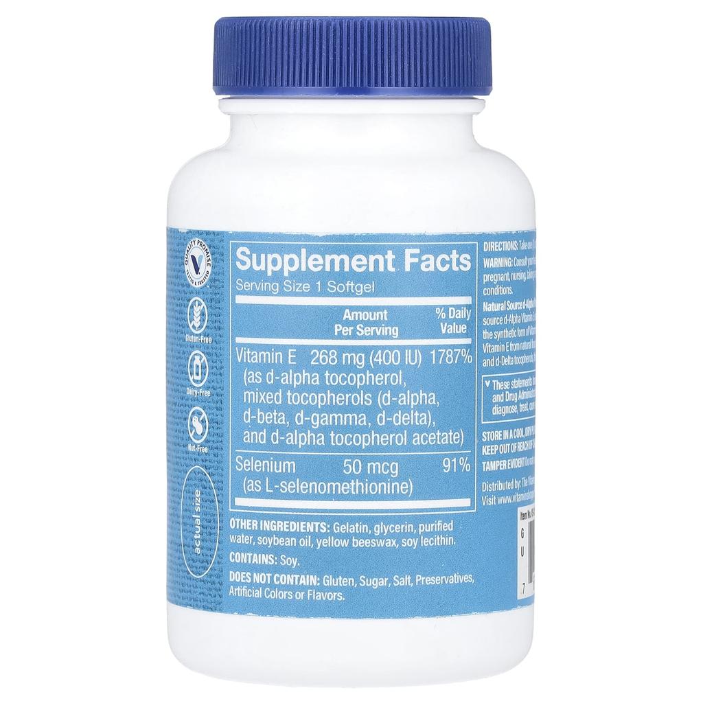 Vitamin E Plus Selenium, 268Mg (400Iu), 100 Softgels