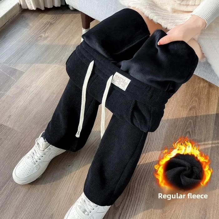 Παντελόνι από χοντρό βαμβάκι με φλις επένδυση, ζεστό, κοτλέ, ίσια γραμμή, για γυναίκες, φθινόπωρο/χειμώνα