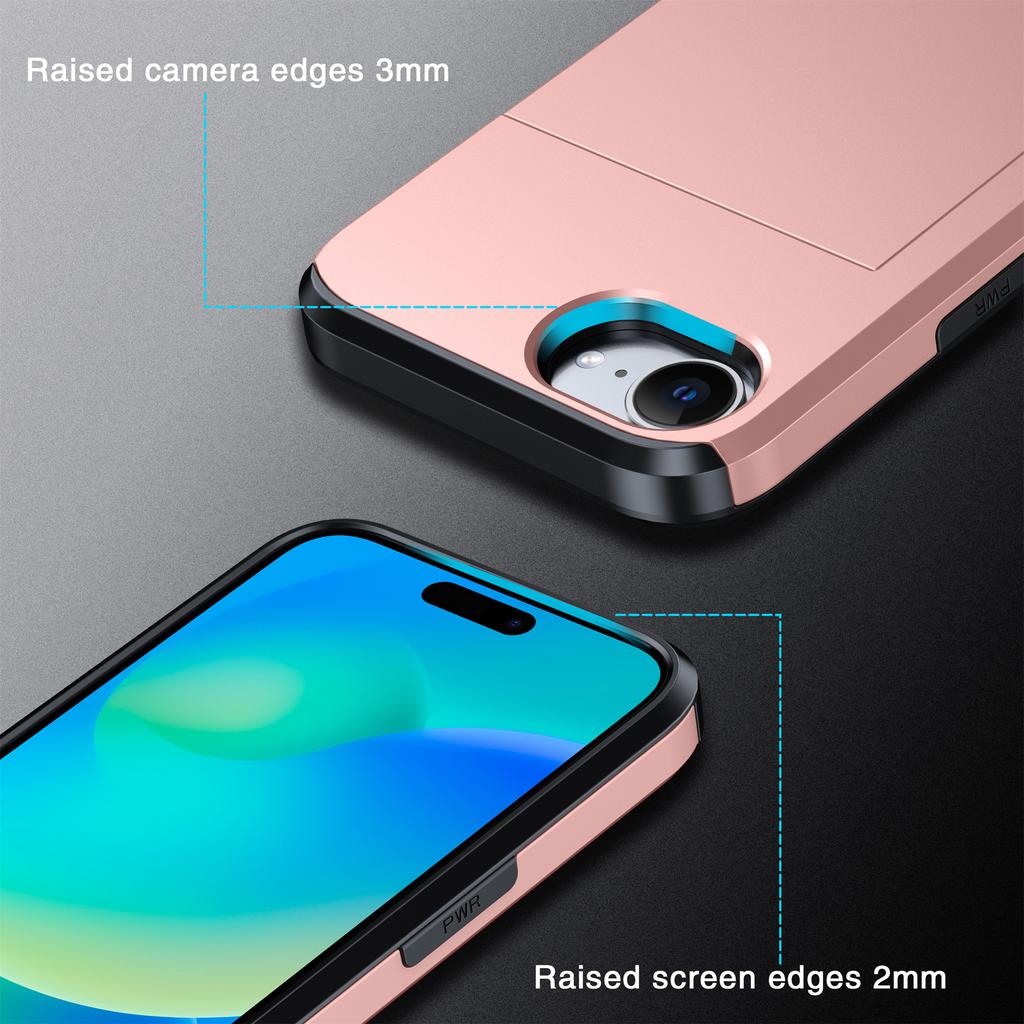 For iPhone 16e Case TPU+PC Dual Layer Armor Phone Cover with Sliding Card Slot