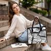 Crack Pattern Canvas Tote Bag Casual Large Capacity Shoulder Handbag for Daily Shopping Commute