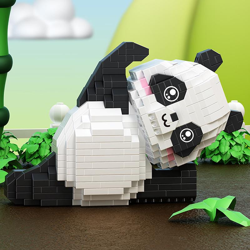 Cartoon Panda Flower Puzzle Tumbler: Cute Tiny Particle Desktop Ornament