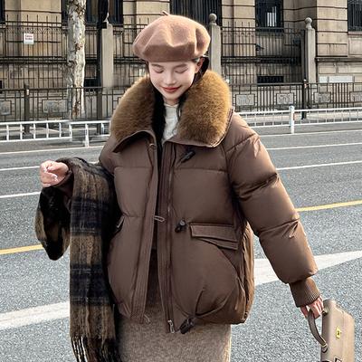 Xiaoxiangfeng Advanced Sense of Warmth, большой меховой воротник, пуховая хлопковая одежда для женщин, зимняя новая свободная хлопковая одежда большого размера для женщин