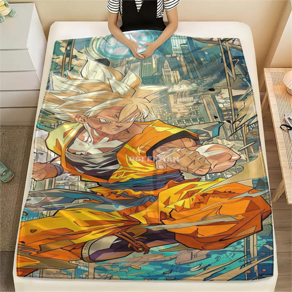 Goku Household Essential Printed Flannel Blanket, Warm Cover for Chair, Bed, Sofa, Bedroom and Picnic.-TING