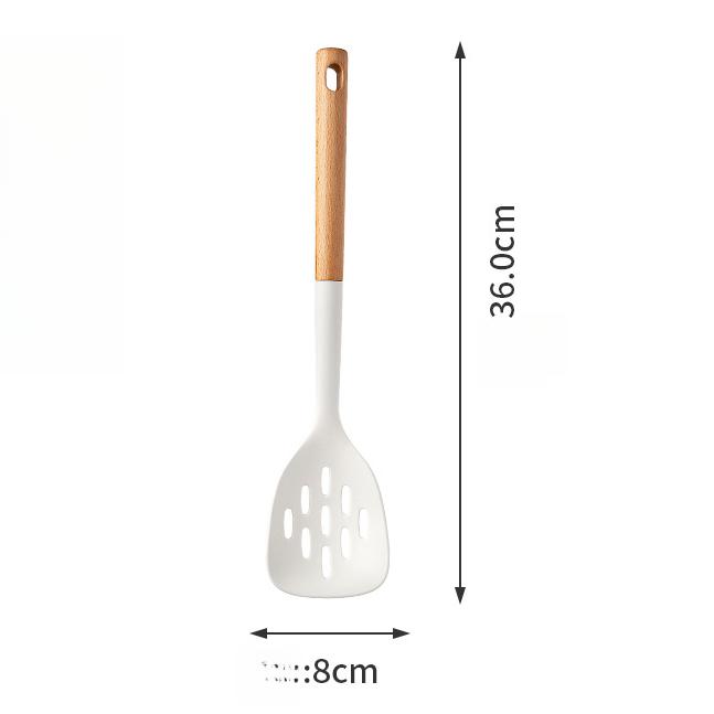 Food Grade Silicone Kitchen Utensils Set Beech Wood Handle Heat Resistant Non-Stick Cookware Spatula Spoon Whisk Tongs
