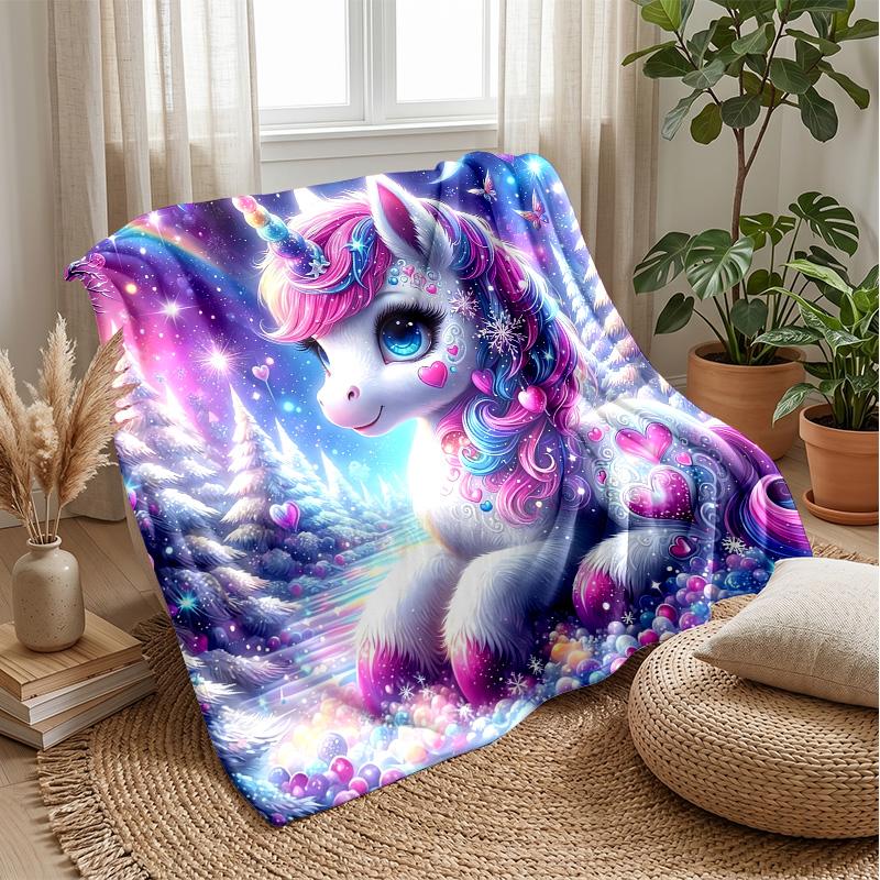 Fantasy Unicorn with Rainbow and Hearts Theme blanket Lightweight Warm Flannel Blanket Decorative Throw Blanket for Home Decoration