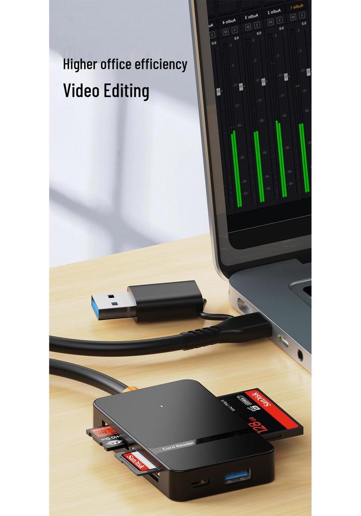 Совместимый с Apple 8-в-1 USB 3.0 Двухголовочный Type-C Картридер и Док-станция