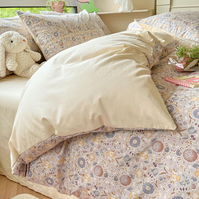 Небольшой комплект из четырех предметов из чистого хлопка с цветочным принтом, хлопковые пододеяльники с девчачьим сердцем, простыни для студентов, односпальная кровать в общежитии, комплект из трех пододеяльников