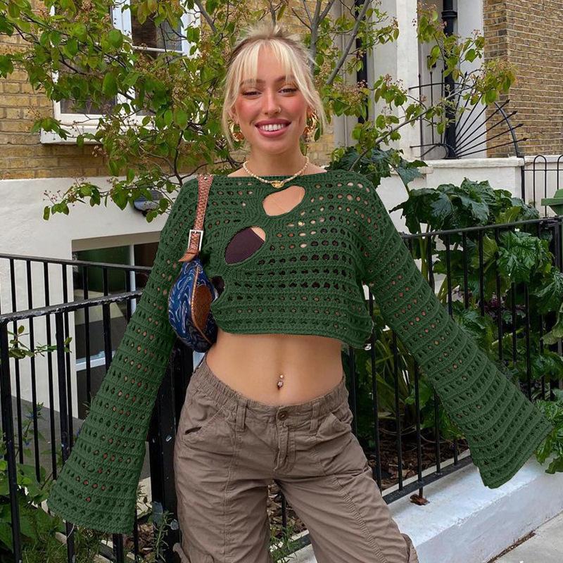 Women's Blouse Sexy Irregular Hole Breaking Hollow Knit Women's Blouse Tops