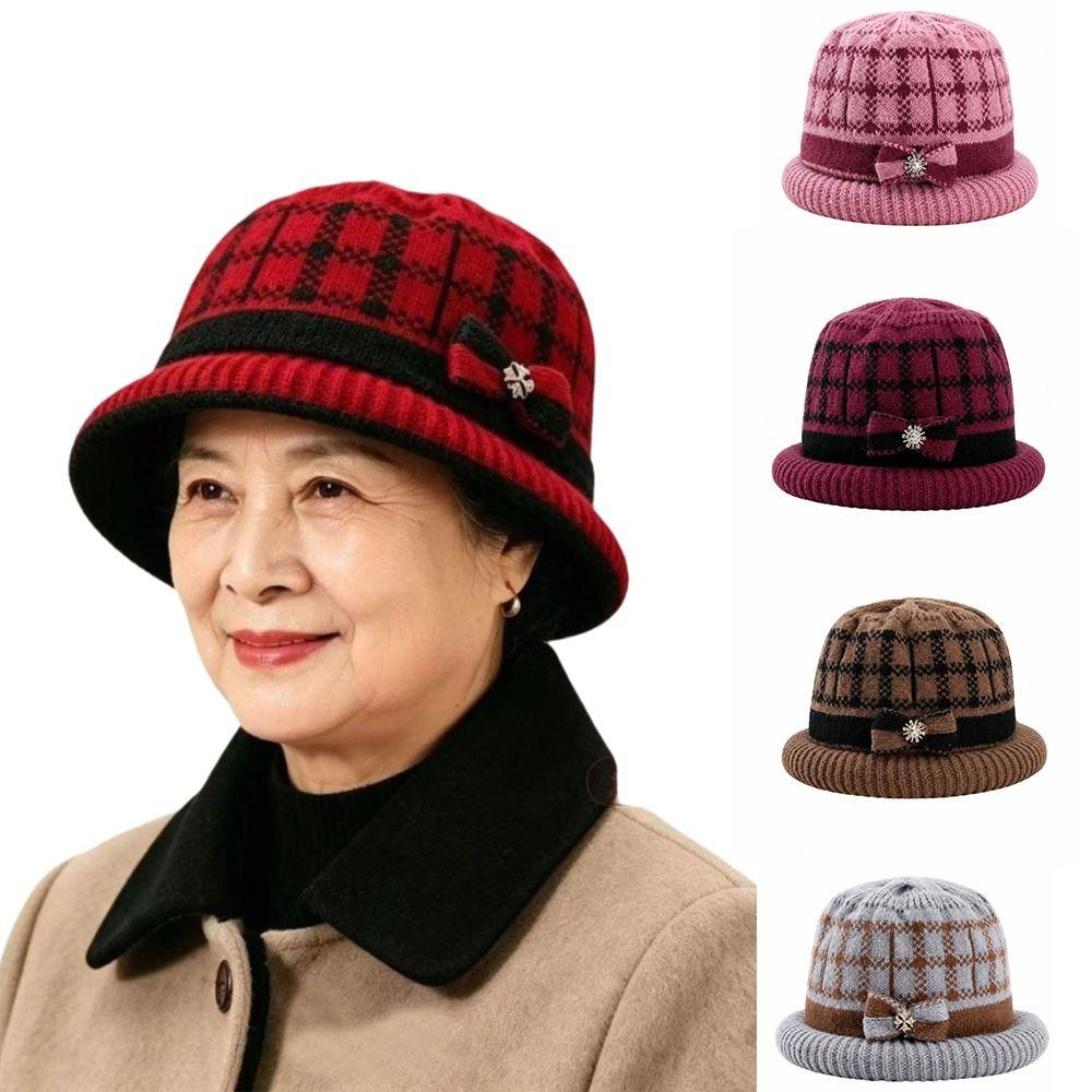 Thickened Knitted Woolen Hat Cold-proof Ear Protection Hat Fashion Dome Bow Bucket Cap  Winter