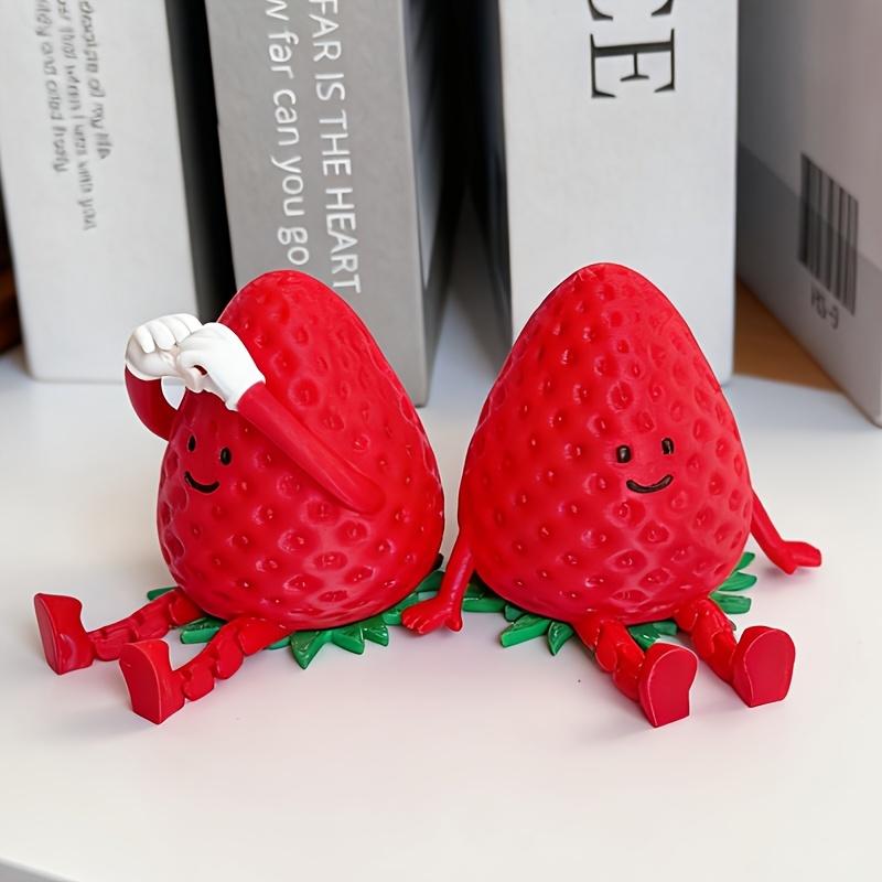 2-Piece Set with Random Styles, Includes Pen Refills, Strawberry-Shaped Ornaments with Movable Joints, Cute Little Figure Design, Suitab