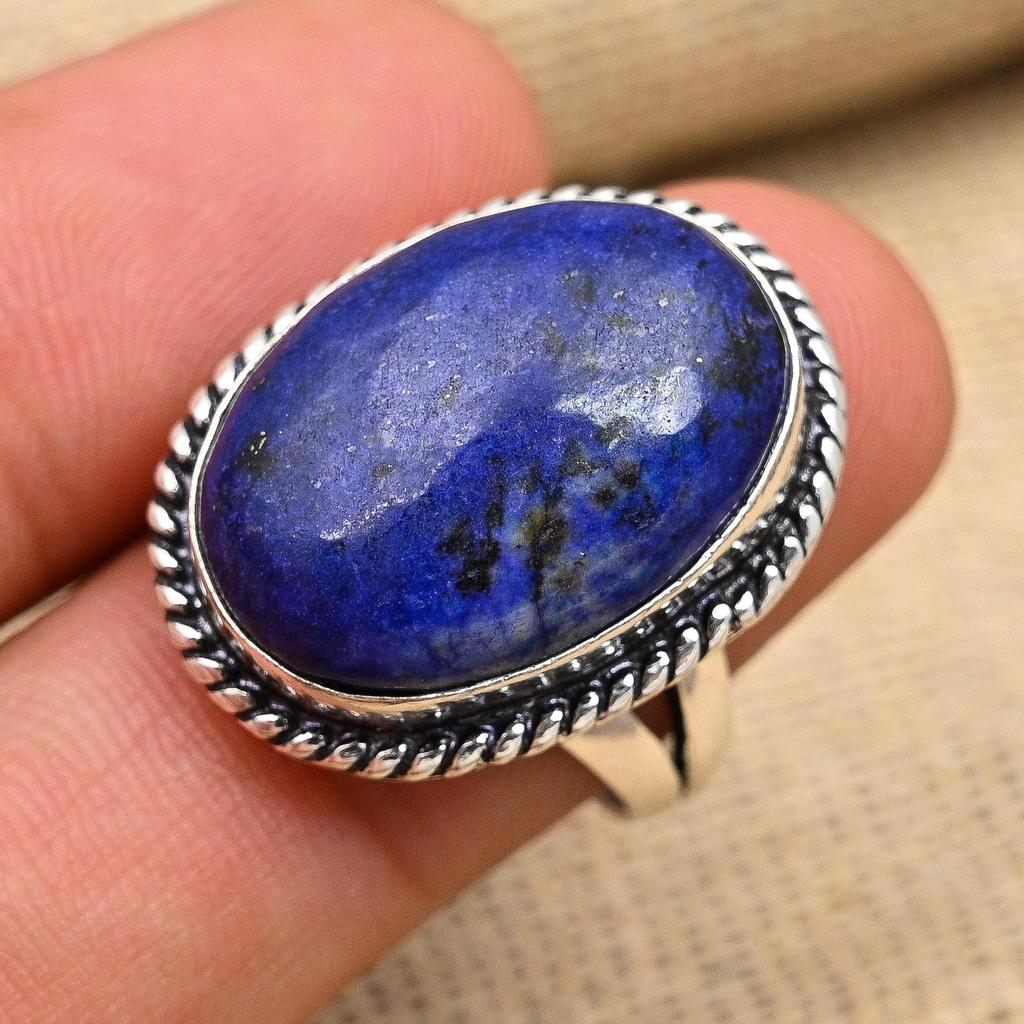 Прекрасное ювелирное кольцо ручной работы из стерлингового серебра 925 пробы с лазуритом и драгоценным камнем