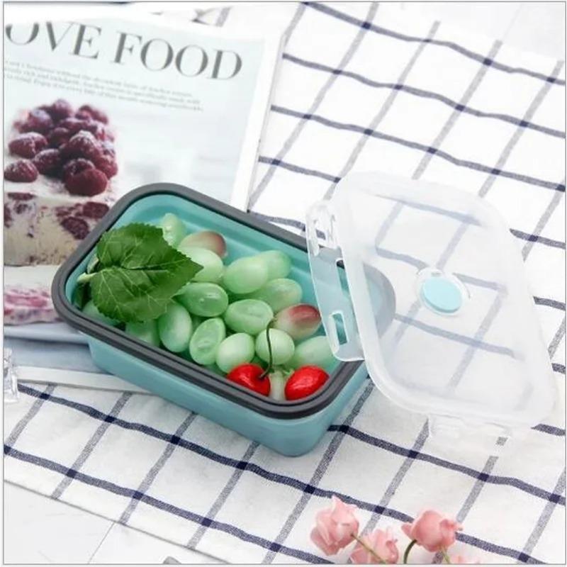 Многофункциональный складной силиконовый контейнер для ланча Bento Box, контейнер для хранения продуктов, пригодный для использования в микроволновой печи, портативный для пикника, кемпинга и отдыха на природе
