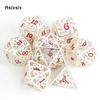 7 Pcs White Red Rotary Windmill Metal Dice Hollow Metal Polyhedral Dice Set Suitable for Role-Playing RPG Board Game Card Game